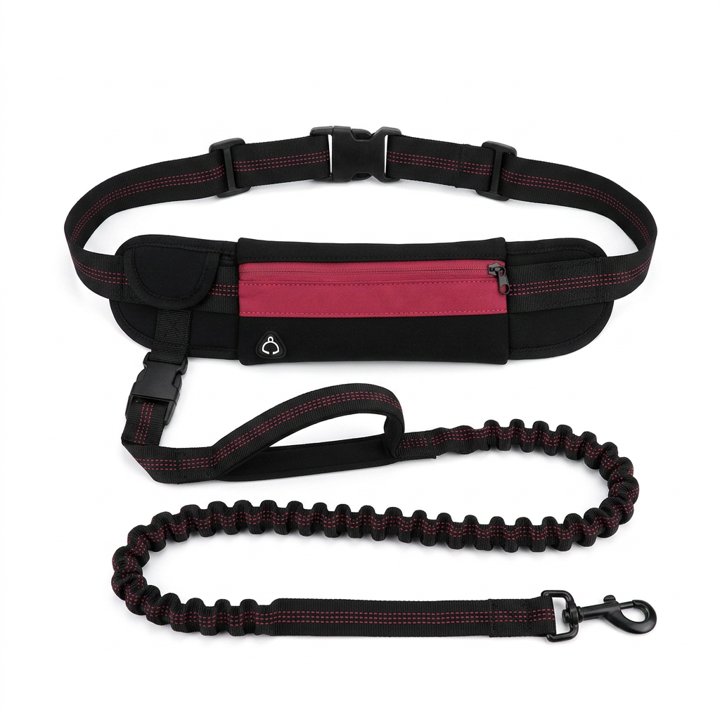 Roamly hands free leash and belt in Rose Red