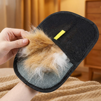 Collected fur peeling cleanly off the glove