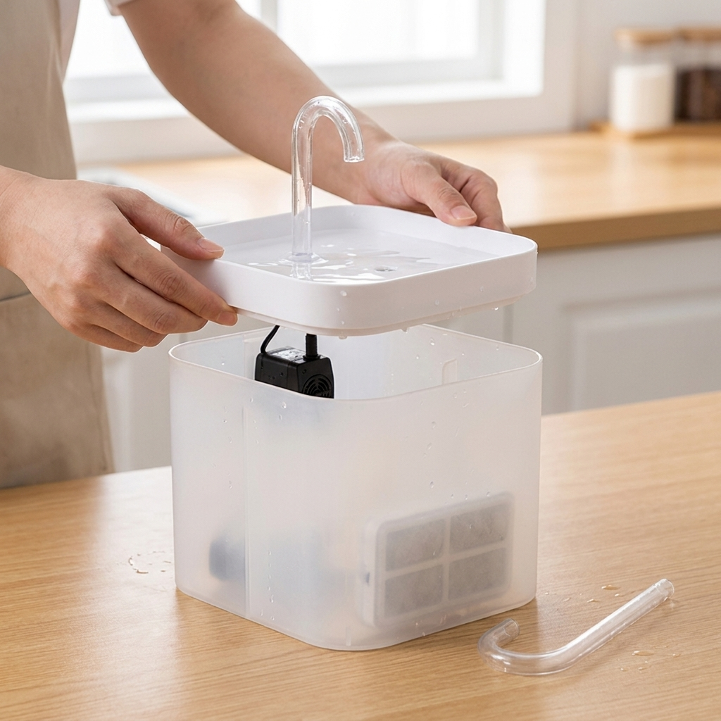 Lifting the lid to reach the pump and filter cartridge for cleaning