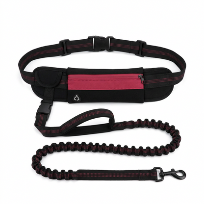 Roamly hands free leash and belt in Rose Red