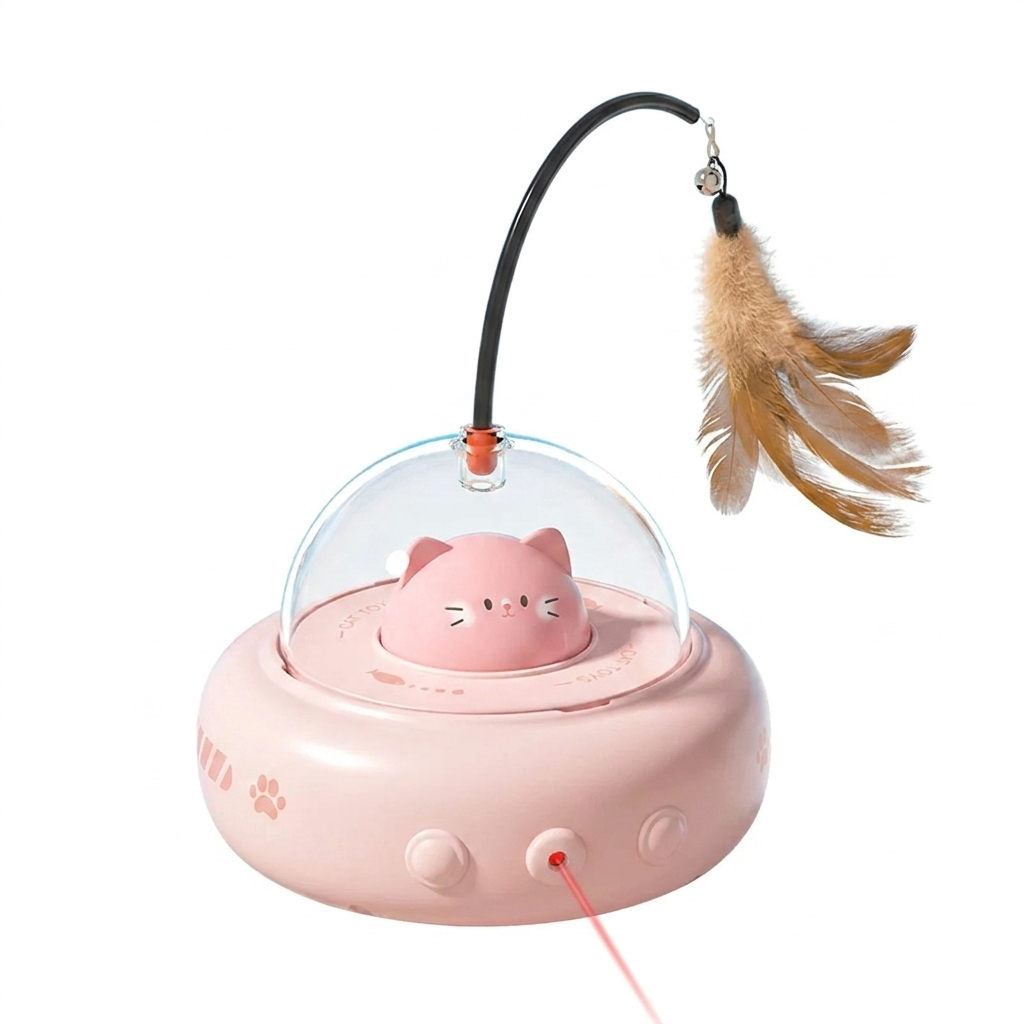 Whirlo UFO cat teaser toy in Cherry Blossom Pink